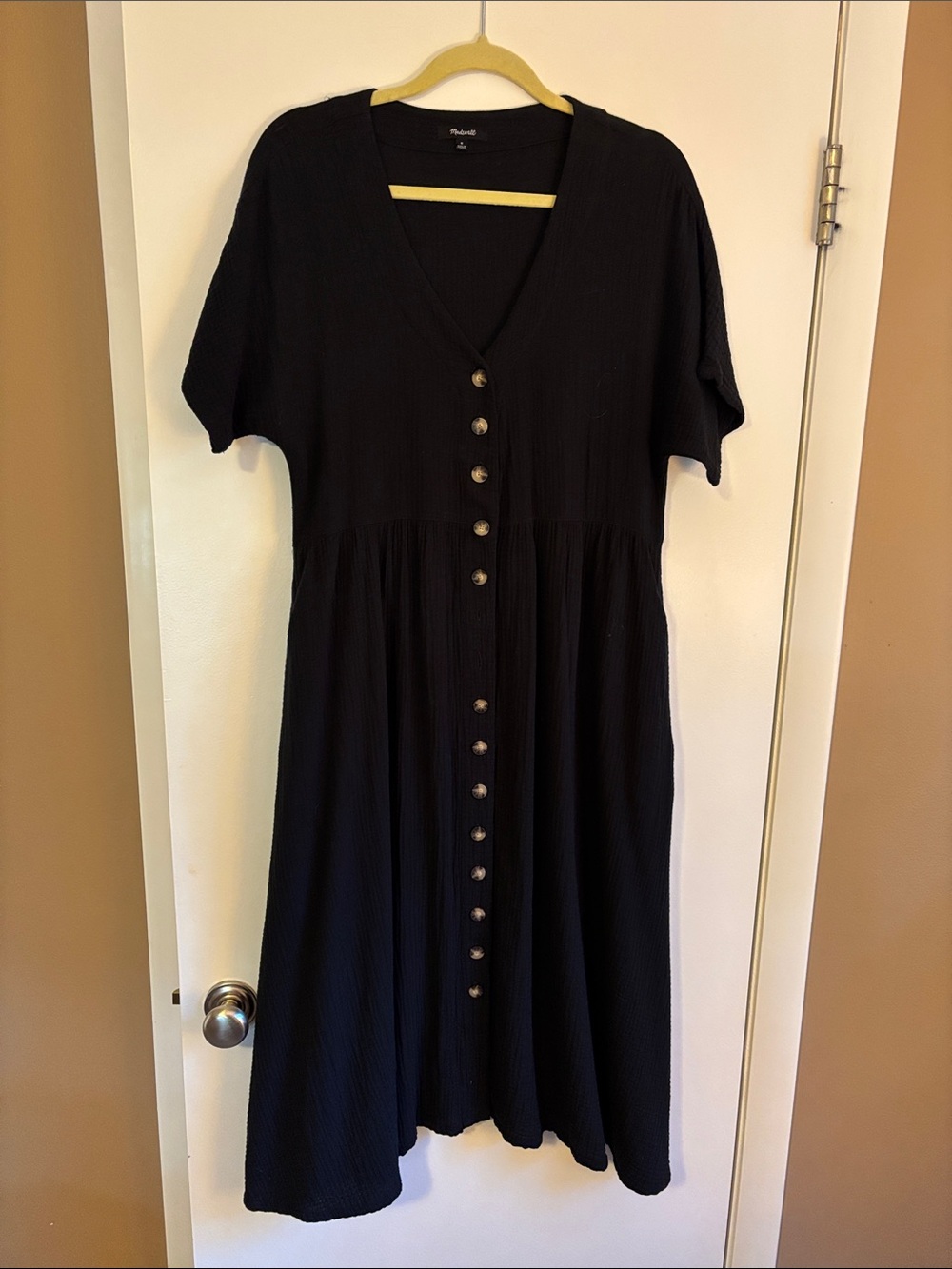Madewell Nima Double Face Cotton Gauze Midi Dress Black